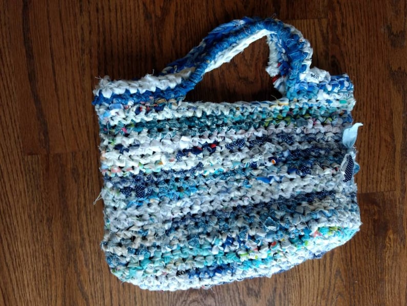 Blue Crochet Rag Handbag