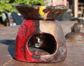 Ätherisches Öl Diffusor, handgefertigt in RAKU Keramik, Keramik / RAKU Keramik Ölbrenner, diffus, handgefertigt, Boho, ethnische böhmische
