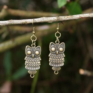 Handmade bronze owl earrings / Earrings owl, bronze