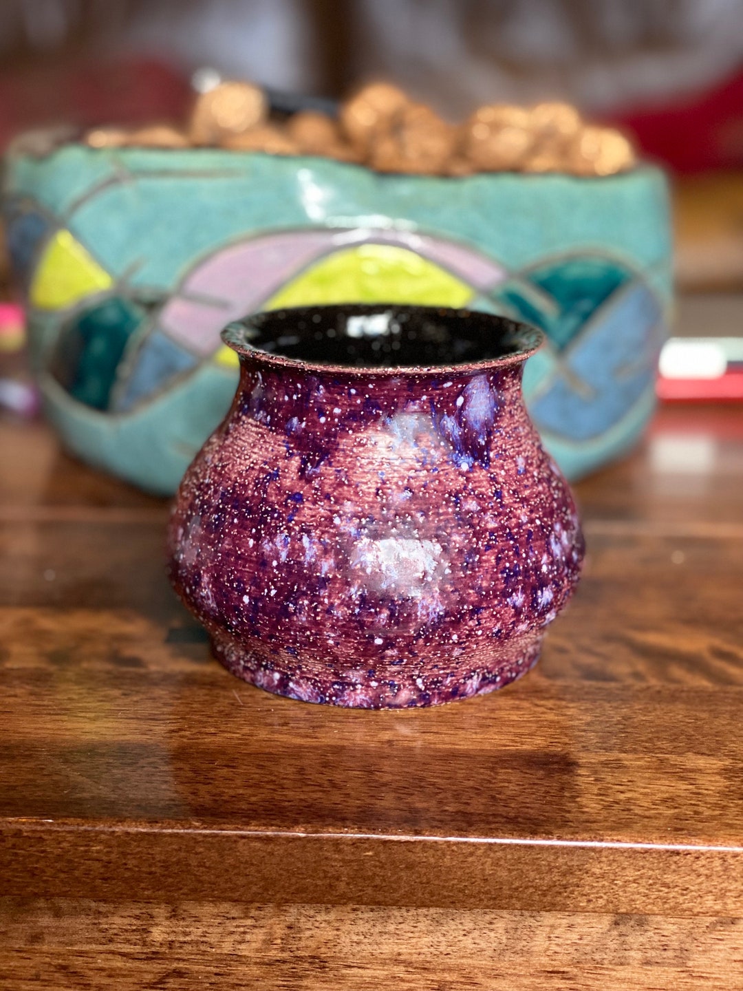 Vase Plants Flowers Ceramic Clay Pottery Purple Black / Handmade