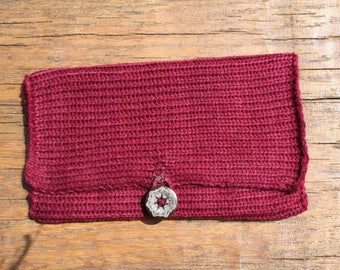 Burgundy Red tobacco handknit / Handknitted tobacco pouch, wine red