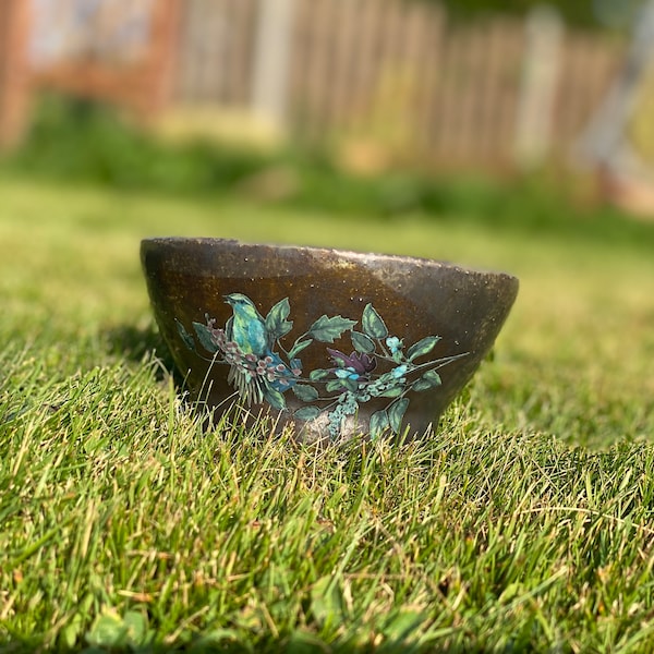 Ceramique Bol oiseaux colibri plume décoration d’intérieur en poterie / Hand-thrown Pottery Ceramic hummingbird feather bowl glazed