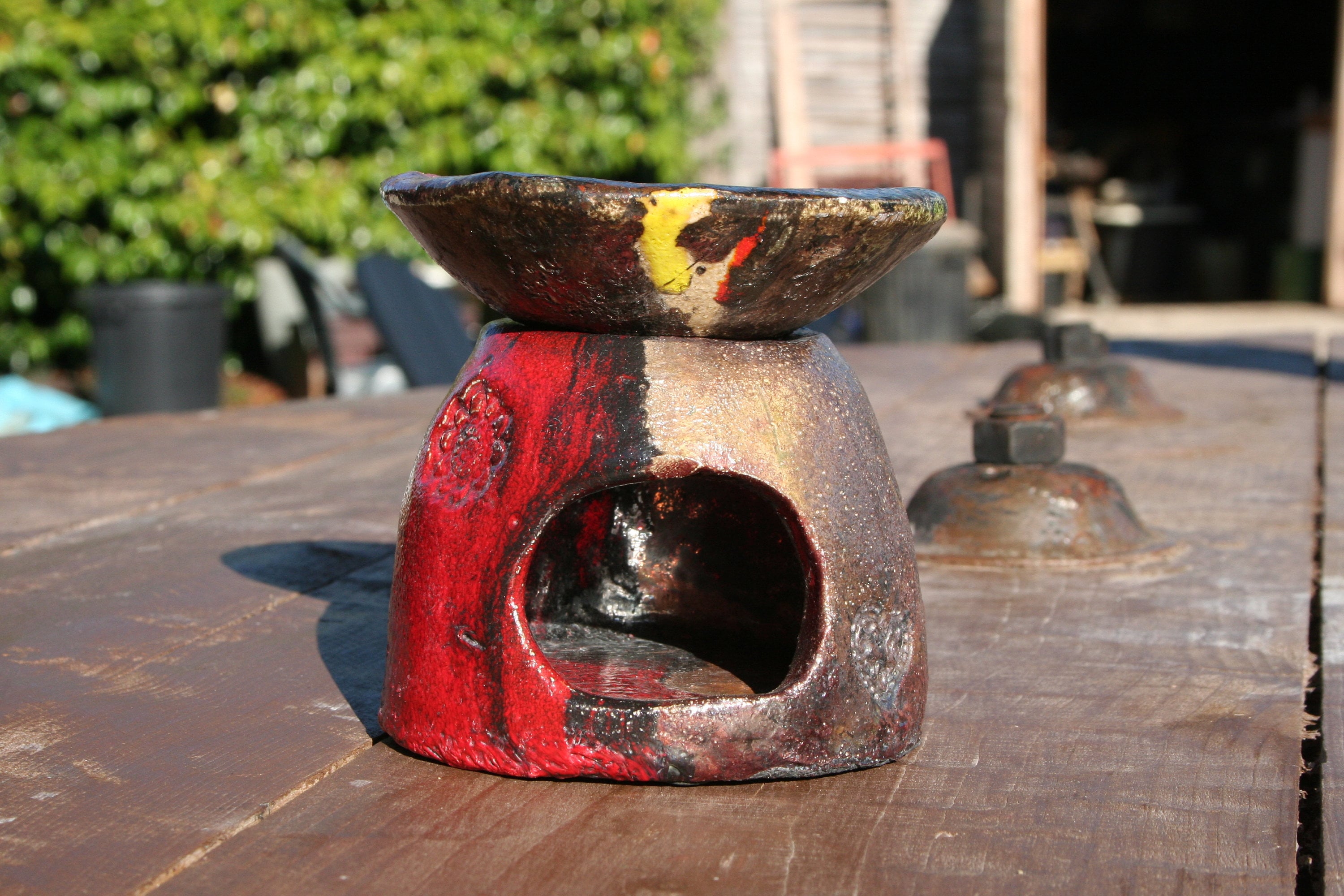 Diffuseur d'huile Essentiel, Fait Main en Poterie Raku, Céramique/Raku Pottery Oil Burner, Diffuser,