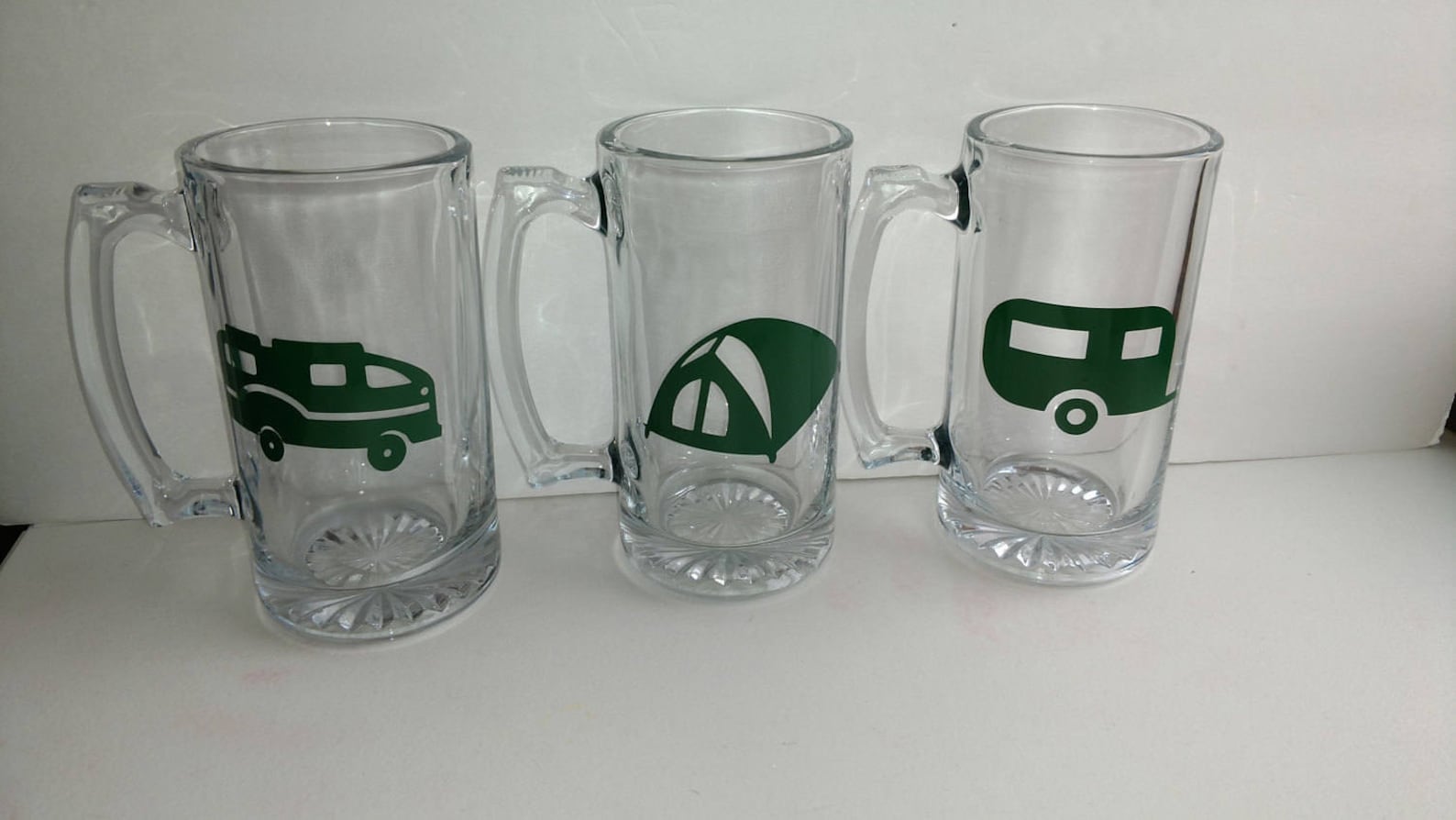 Camping Themed Glass Beer Mugs Etsy