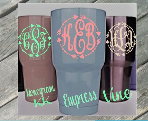 Personalized Monogram Vinyl Decal Initials Vine font for Your Tumbler Cups 3/"