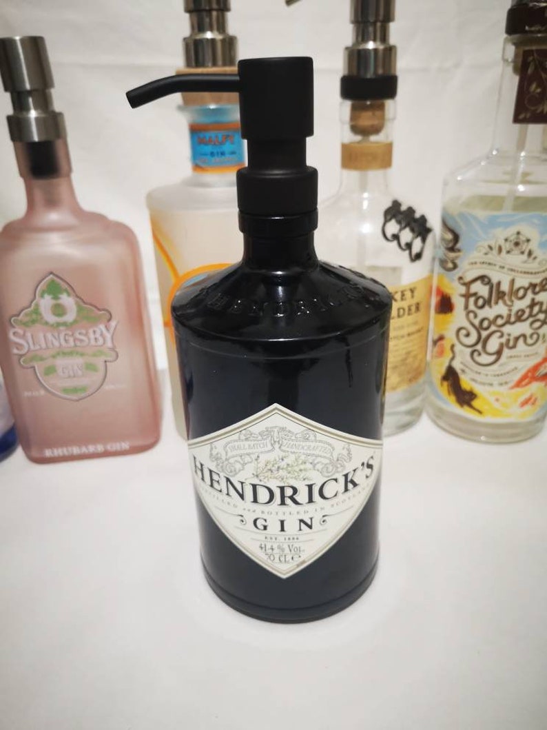 Hendricks 70cl gin bottle soap dispenser with stainless steel pump and water resistant label image 4