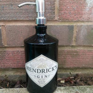 Hendricks 70cl gin bottle soap dispenser with stainless steel pump and water resistant label