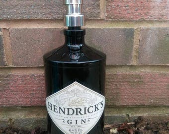 Hendricks 70cl gin bottle soap dispenser with stainless steel pump and water resistant label