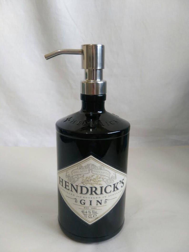 Hendricks 70cl gin bottle soap dispenser with stainless steel pump and water resistant label image 3