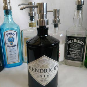 Hendricks 70cl gin bottle soap dispenser with stainless steel pump and water resistant label image 2