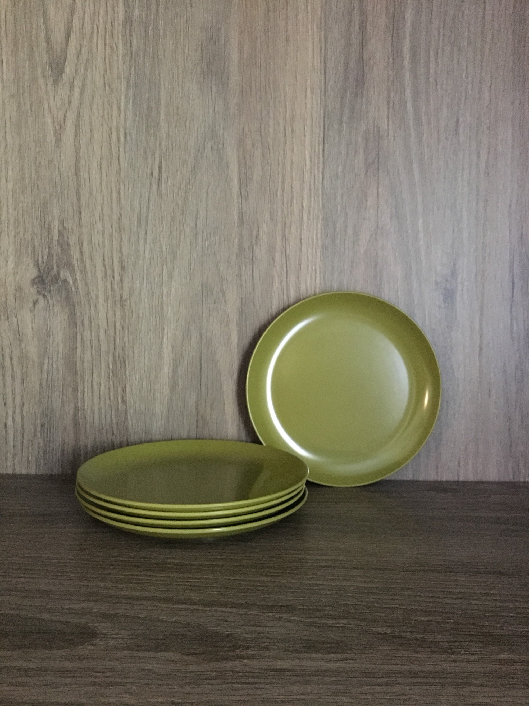 Vintage Set of 5 Olive Green Melamine Dessert Plates Etsy