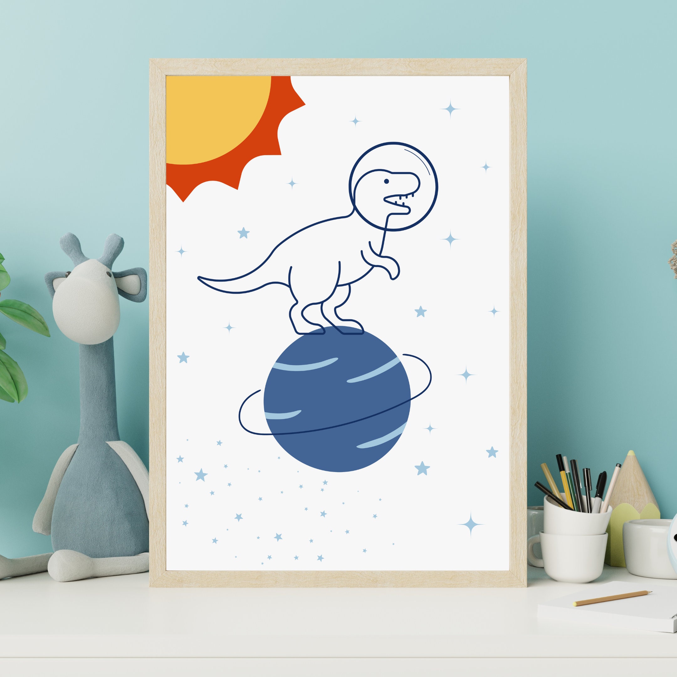 Dinosaurs in Outer Space Printable Wall Art, Psalm 147:4 Bible Verse ...