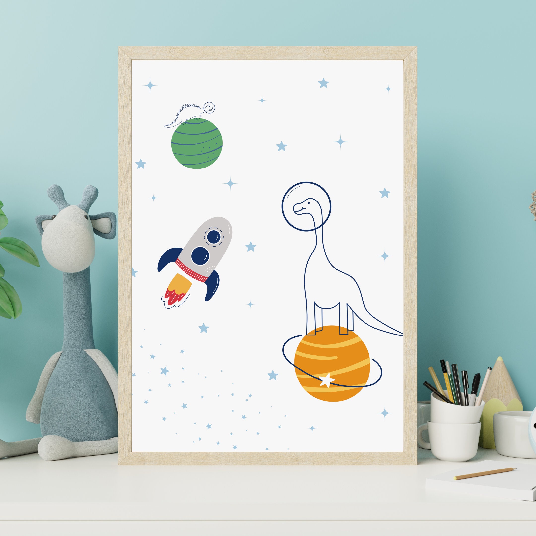 Dinosaurs in Outer Space Printable Wall Art, Psalm 147:4 Bible Verse ...
