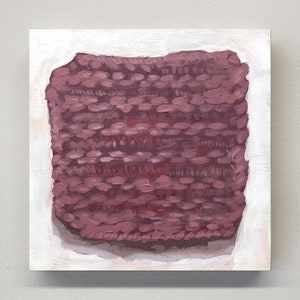 Mauve knitting swatch, original painting, 8” x 8” painting, acrylic painting on wood panel, knit, still life.
