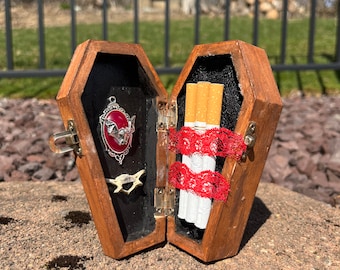 Coffin Cigarette Case, Coffin Box Cigarette Holder, Cat Bone Coffin Box, Bat Coffin Box