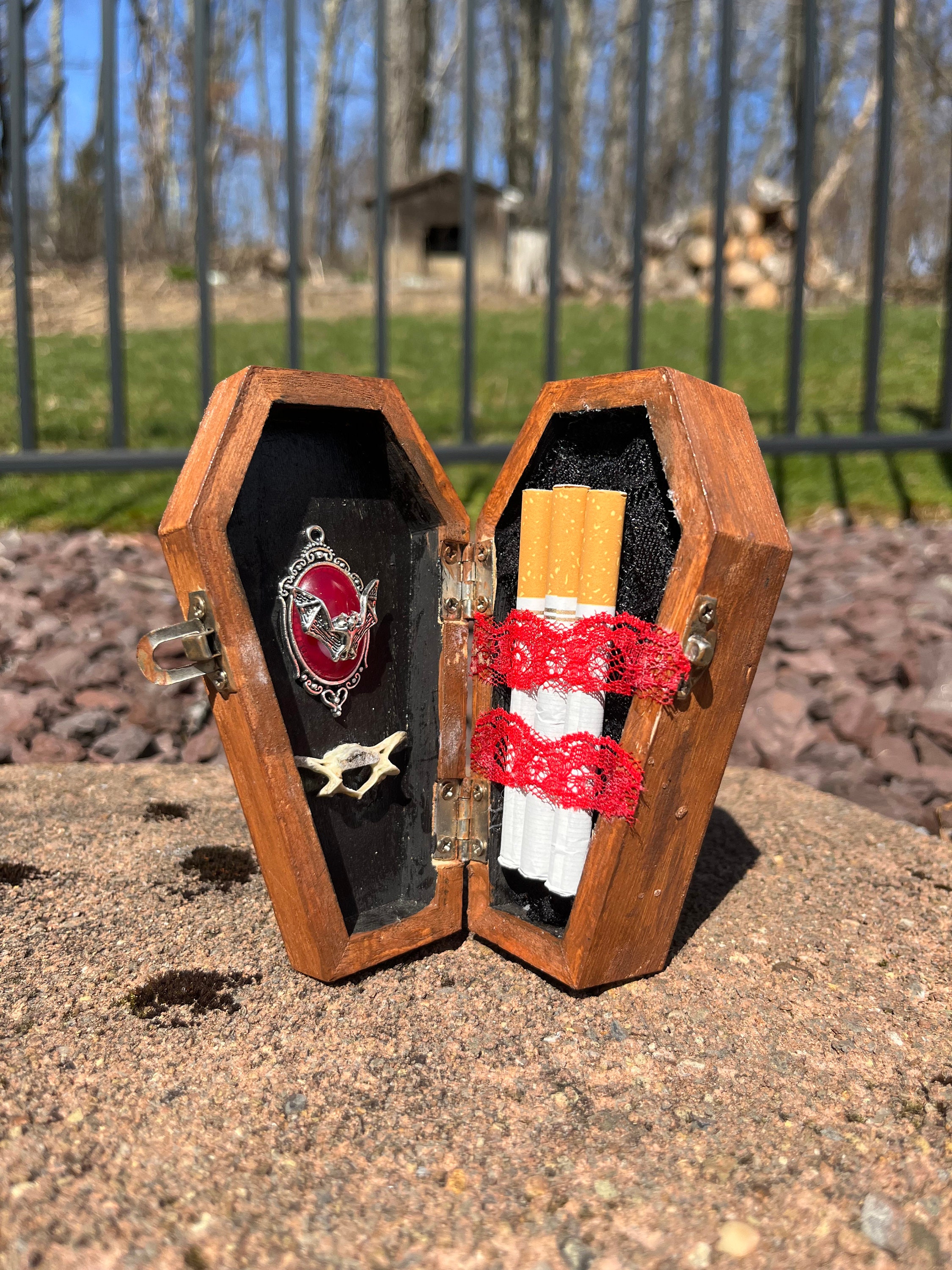Coffin Cigarette Case, Coffin Box Cigarette Holder, Cat Bone Coffin Box,  Bat Coffin Box