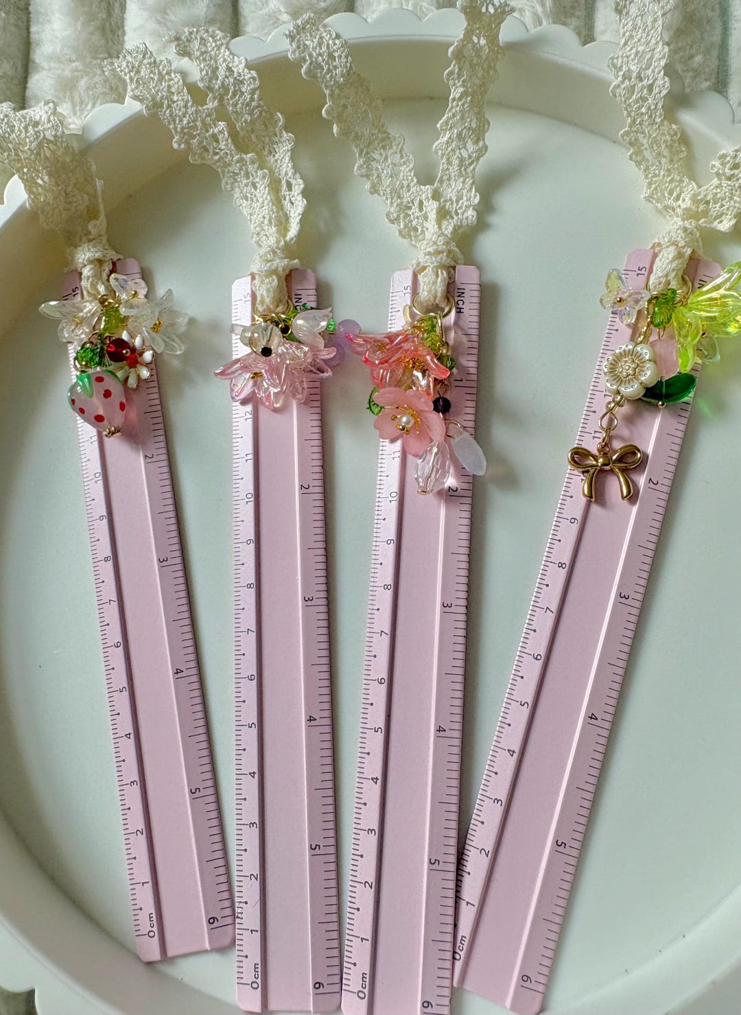 Rose Flower Ruler Flower Ruler With Dangle, Flowers Ruler,cute Ruler,kawaii Stationery ...