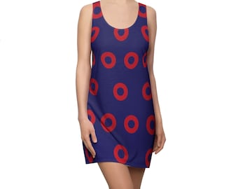 Phish Fishman Donut Women's Racerback Dress, Red Donuts on Blue, Fishman Dress, Donut Pattern, Phish Dress, Fishman Dress, Ladies