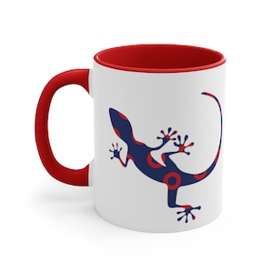 Red Cricle Donut Lizard 11oz Accent Mug, Chose from a Red or Blue Accent Color, Phish Lizard Mug -HLDY