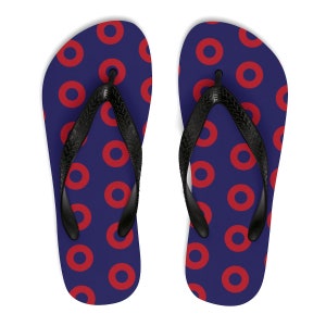 Phish Red Circle Donut Flip Flops - Fishman Red Circle Donut Unisex FlipFlops - Red Circle Donut - Donut Flip Flops