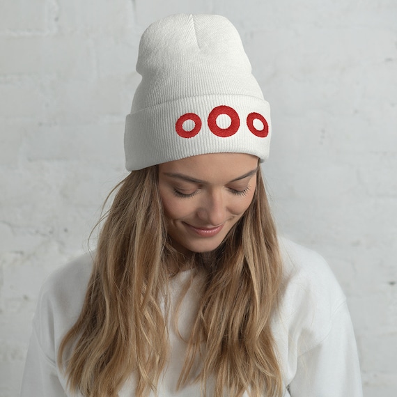 Phan Donut Embroidered Cuffed Beanie, Phsh Red Circle Donut