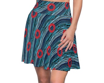 Phish Fishman Donut Flair Skirt, Donuts Water Wave Stripe Pattern, Red Circle Donut, Fishman Donut, Fishman Skirt, Phish Women, Skirt YEM