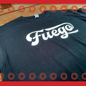 Fuego White Script Graphic Short Sleeve T-Shirt - Red Circle Donut Shirt - Vac Tee - Red T-Shirt - Red Circle Donut - Phish Lot Shirt