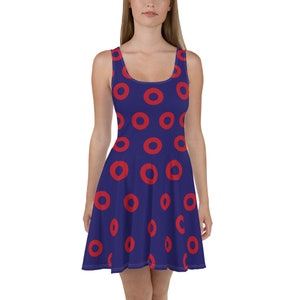 Phish Red Circle Donut Skater Dress, Fishman Donut, Phish Women, Red Dress, Fishman Dress, Fish Donut Dress, Phish Inspired