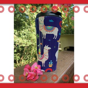 Phish Red Circle Llama Catcus Tumbler 15oz - Red Circle Donut - Donut Mug - Black Lid-Phish Inspired-Phish Gift-Phish Llama-Henrietta Donut