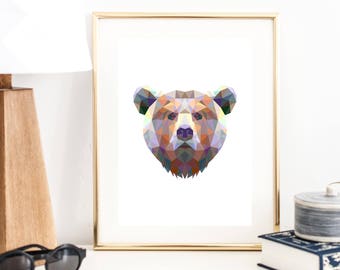 Geometric Abstract Poly Bear Color Print
