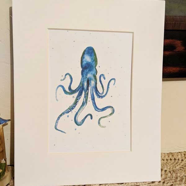 4x5.5 Octopus Note Cards. and 5x7 matted print Prints from my Original artwork