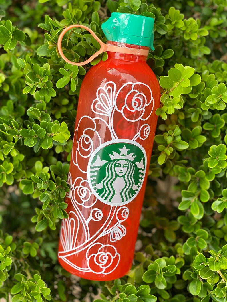 starbucks red glass water bottle