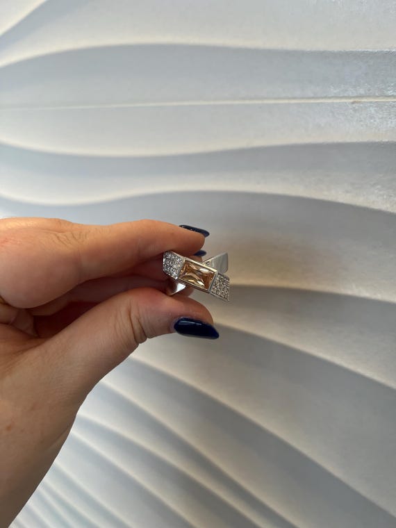 Silver and peach stone statement ring - image 1