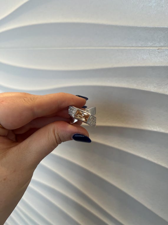 Silver and peach stone statement ring - image 2