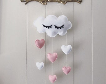 Sleepy Eyes Dreamy Cloud and Hearts Baby Mobile Nursery Decor