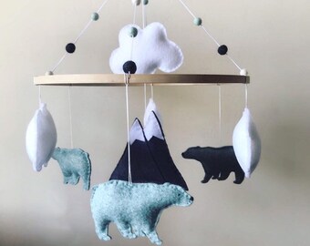 Bears Clouds and Mountains Baby Crib Mobile Nursery Decor