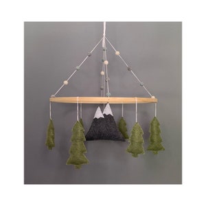 Woodland Theme Pine-trees and Mountains Baby Crib Mobile Nursery Decor