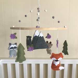Woodland Animals Baby Mobile (Pine-trees, Flowers, and Snowy Mountains) Crib or Nursery Decor