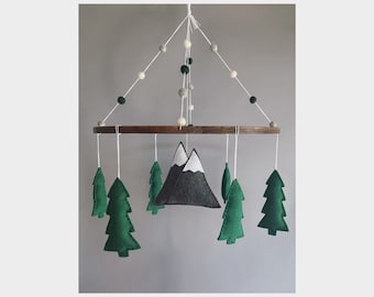 Woodland theme Pine-trees and Mountains baby mobile nursery decor