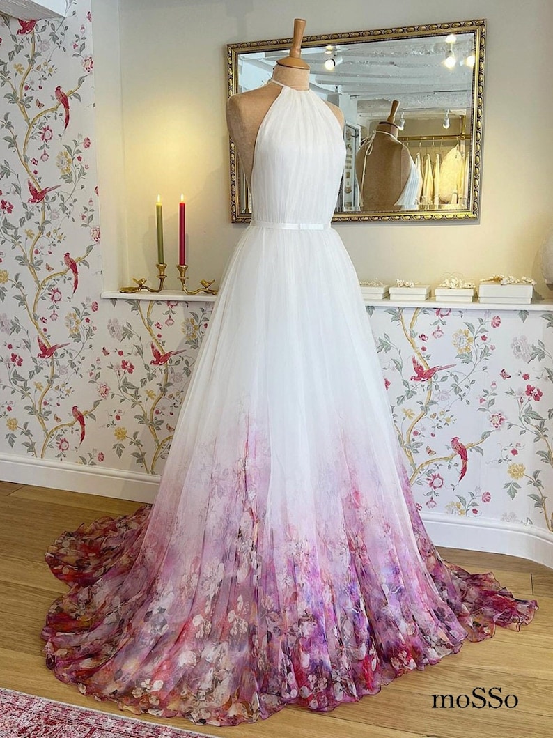 Unique Floral Wedding Gown A-line Boho Dress 2023 Pleated - Etsy