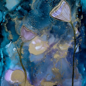Aqua Dream Flower art print Alcohol ink Giclee Print on Hahnemuhle Bamboo Gloss paper 9 x12