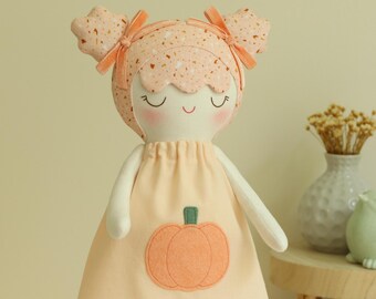 Handmade Pumpkin Cloth Doll, Personalized Heirloom Gift