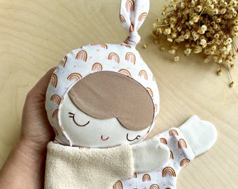 Personalized Baby Doll Lovey Blanket: Rainbow Cotton Security Blanket