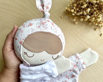 Personalized Baby Doll Lovey Blanket: Floral Cotton Minky Security Blanket