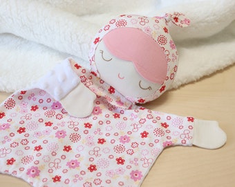 Personalized Baby Doll Lovey Blanket: Floral Cotton Minky Security Blanket