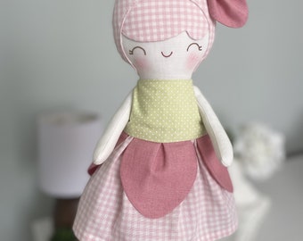 Handmade Tulip Fabric Doll: Heirloom Flower Cotton Cloth Doll