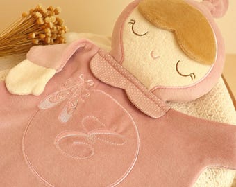 Personalized Baby Doll Lovey Blanket, Embroidered Initial, Cotton Velour Safety Blanket