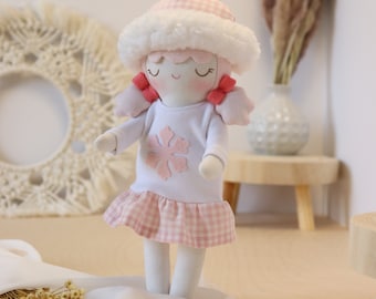 Heirloom Fabric Doll: Handmade Cotton Keepsake with Winter Bonnet