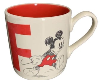 Mickey Mouse Coffee Mug Disney Parks Ivory Red Ceramic Vintage Art Cartoon