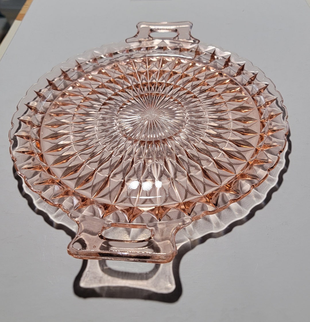 Pink Depression Glass Platter With Handles